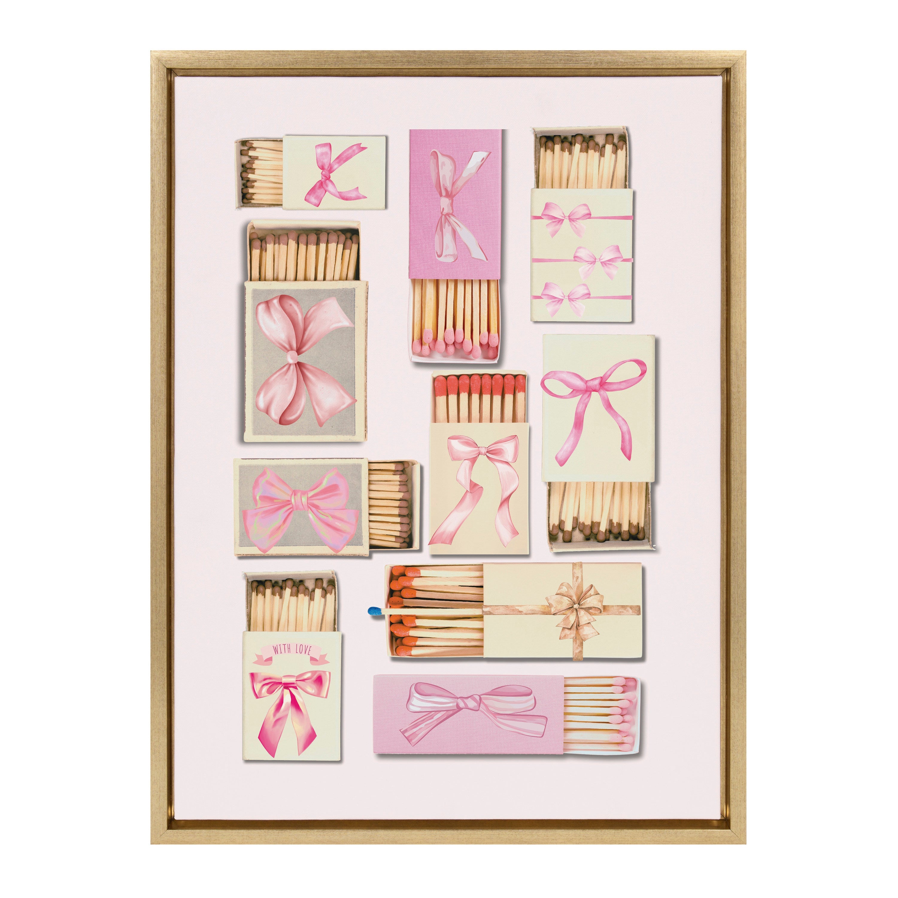 Sylvie Retro Matchboxes Bows Framed Canvas by Honey Island Studio