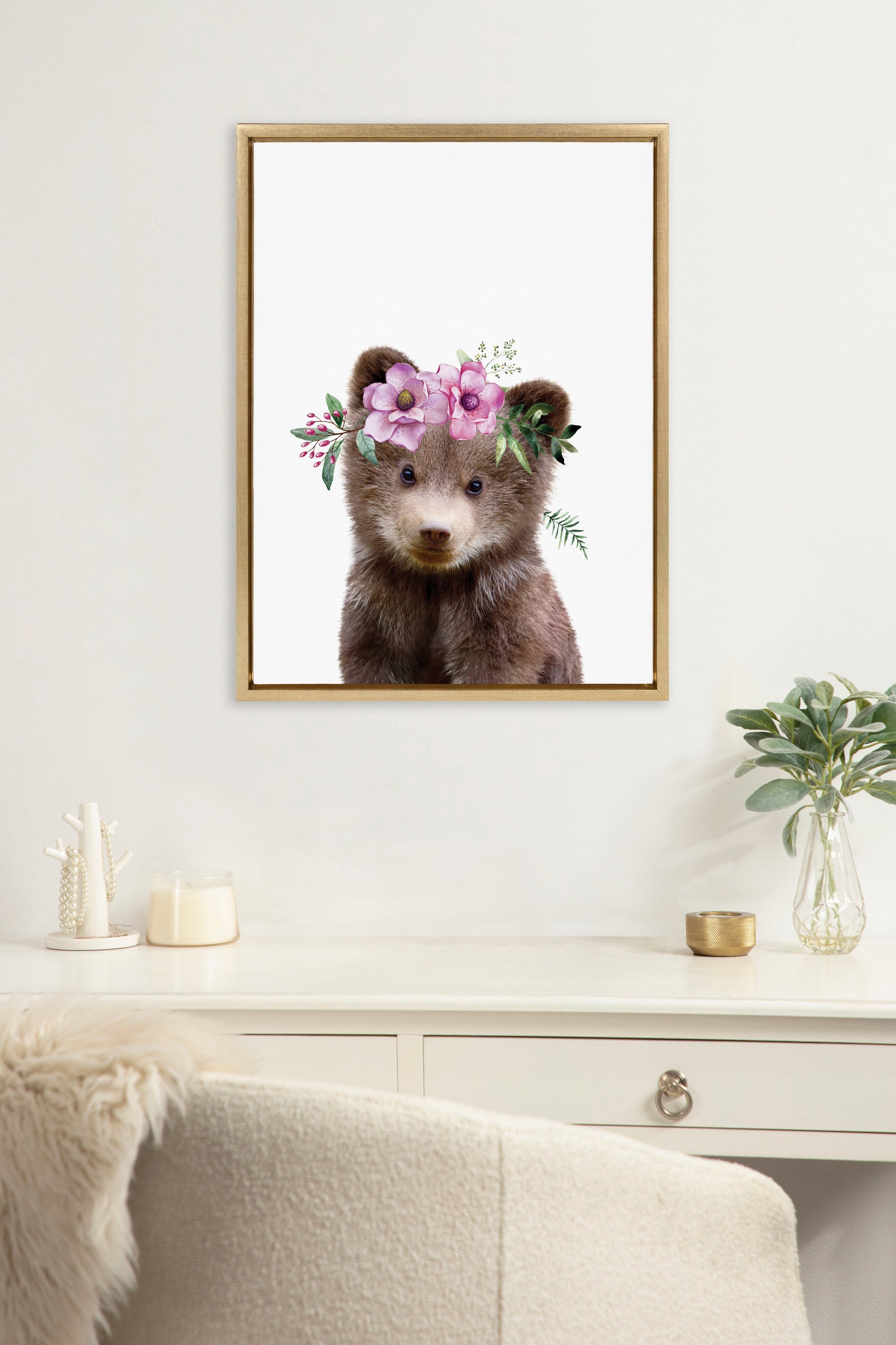 Sylvie Flower Crown Bear Framed Canvas by Amy Peterson Art Studio