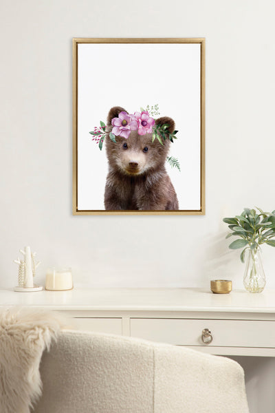 Sylvie Flower Crown Bear Framed Canvas by Amy Peterson Art Studio