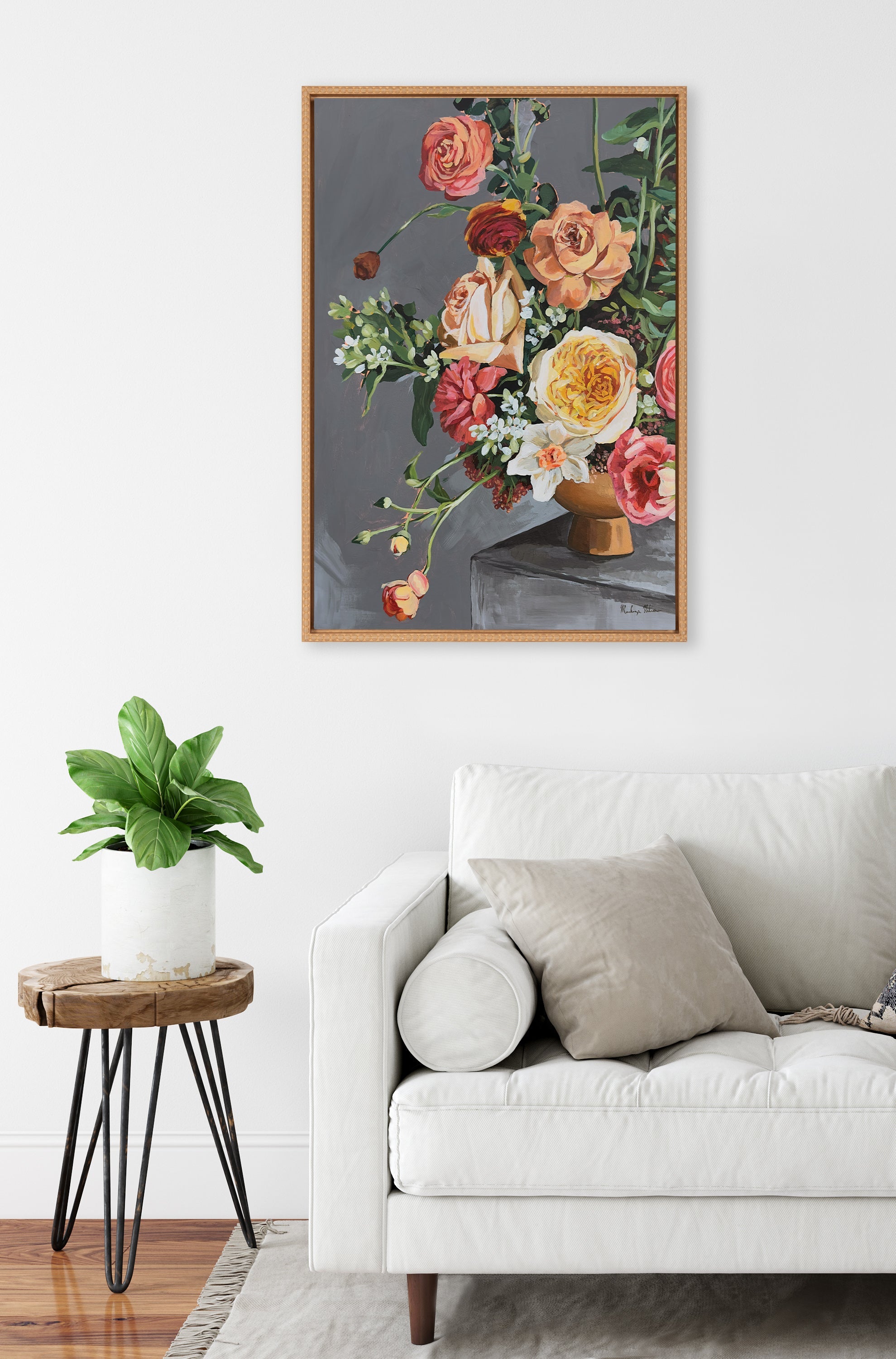 Sylvie Beaded Floral Emergence Framed Canvas by Mackenzie Nelson