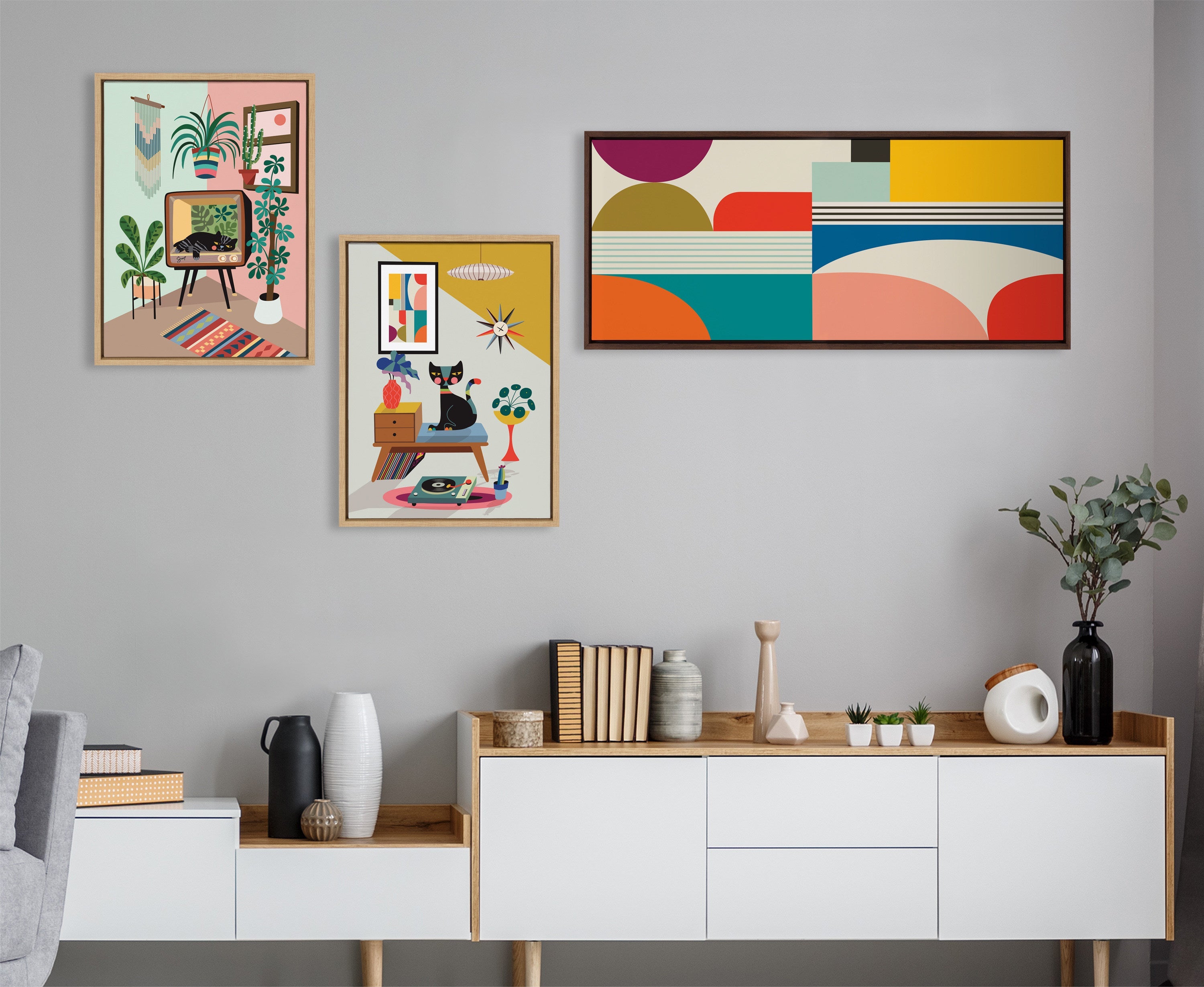 Sylvie Mid Century Modern Pattern Framed Canvas by kateandlaurel - product image 11 for Resin Society