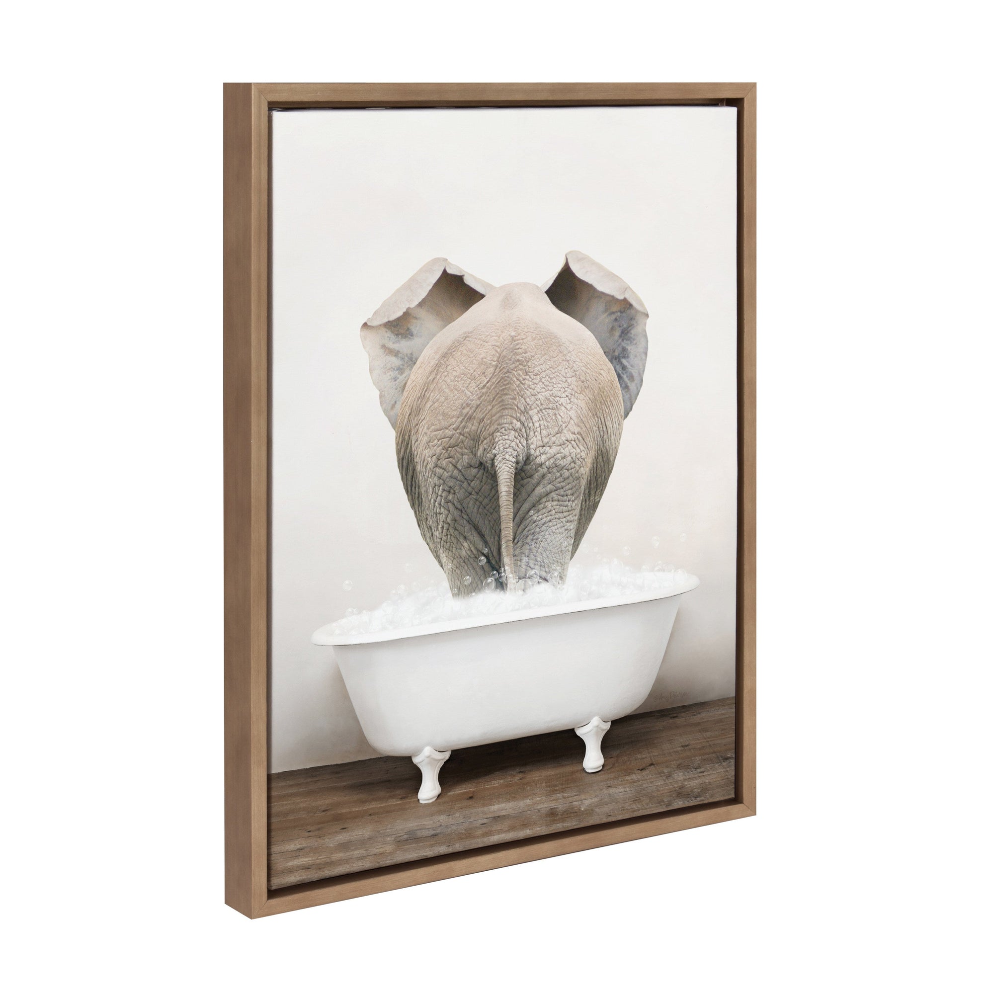 Sylvie Elephant Back in Rustic Bath Framed Canvas by kateandlaurel - main product image for Resin Society