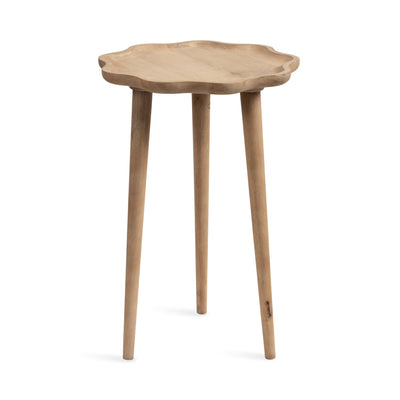 Alezar Scallop Wood Side Table with wavy edge tabletop in walnut brown finish