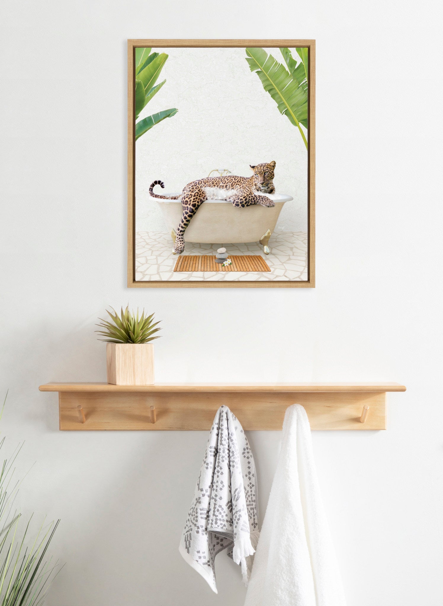 Sylvie Leopard in Bali Bath Framed Canvas by Amy Peterson Art Studio