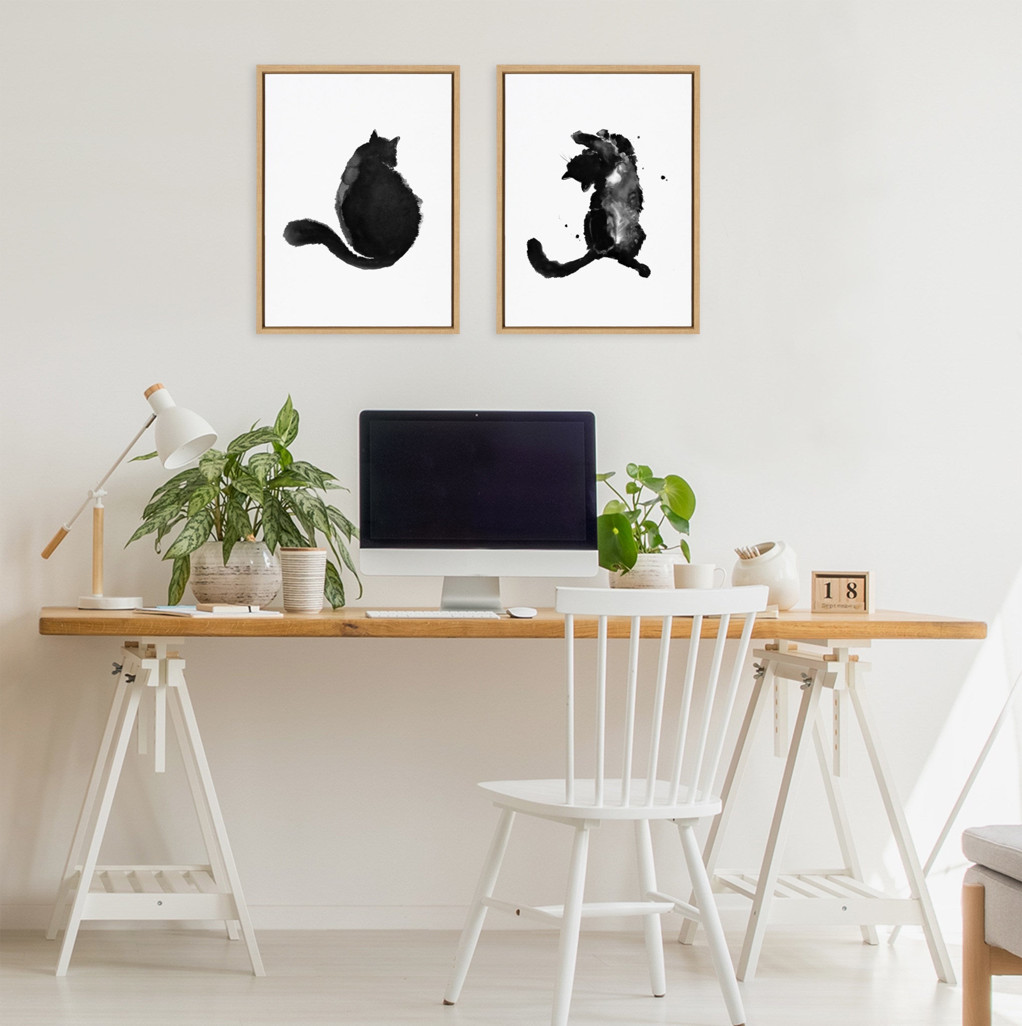 Sylvie Cute Cat BW Framed Canvas by Viola Kreczmer