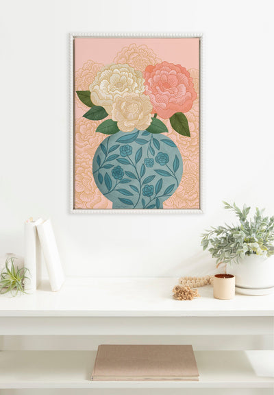 Sylvie Beaded Flower Bouquet Vase Framed Canvas by Carey Copeland