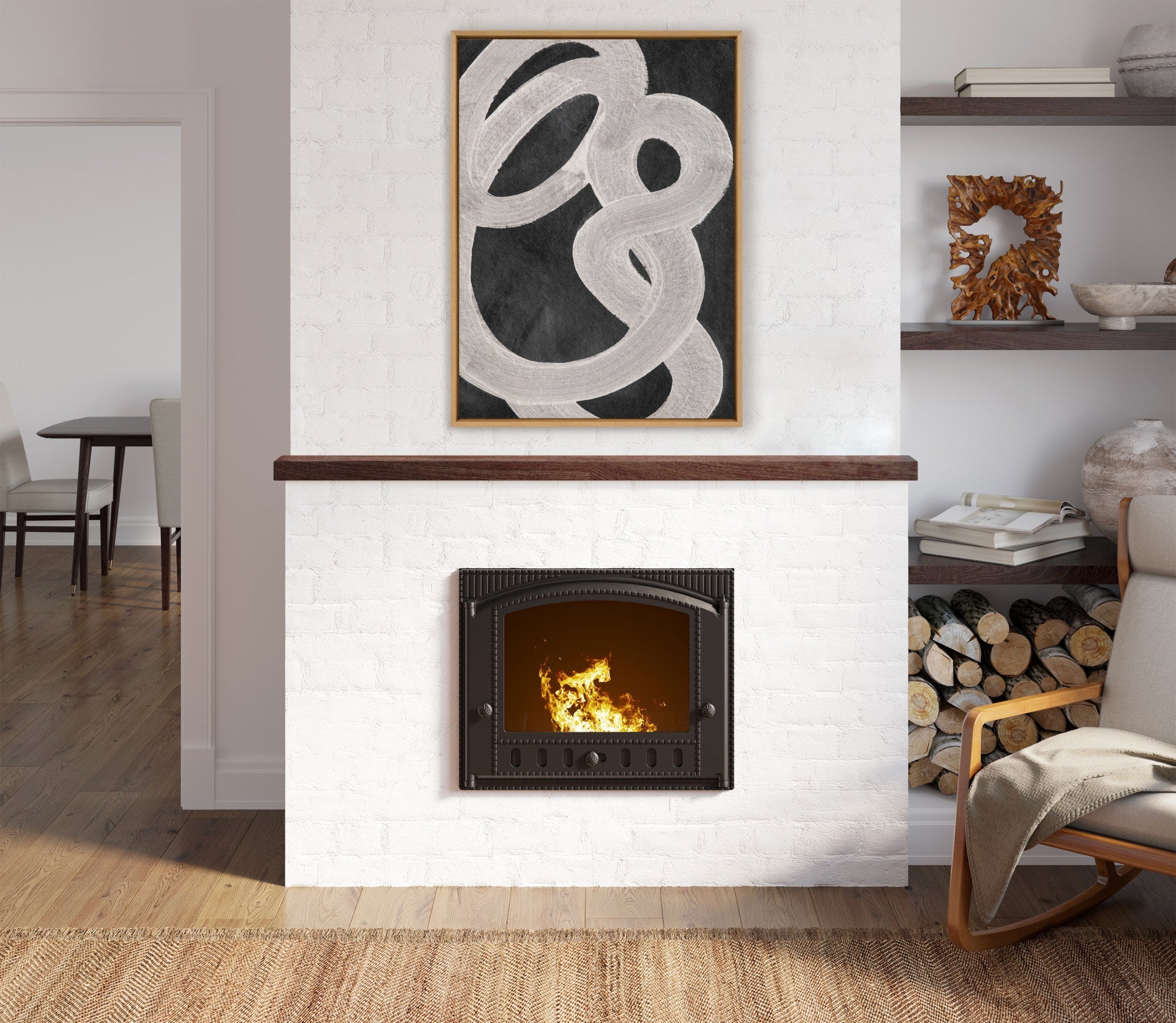 Sylvie Japandi 20 Black Beige Framed Canvas by Rocket Jack