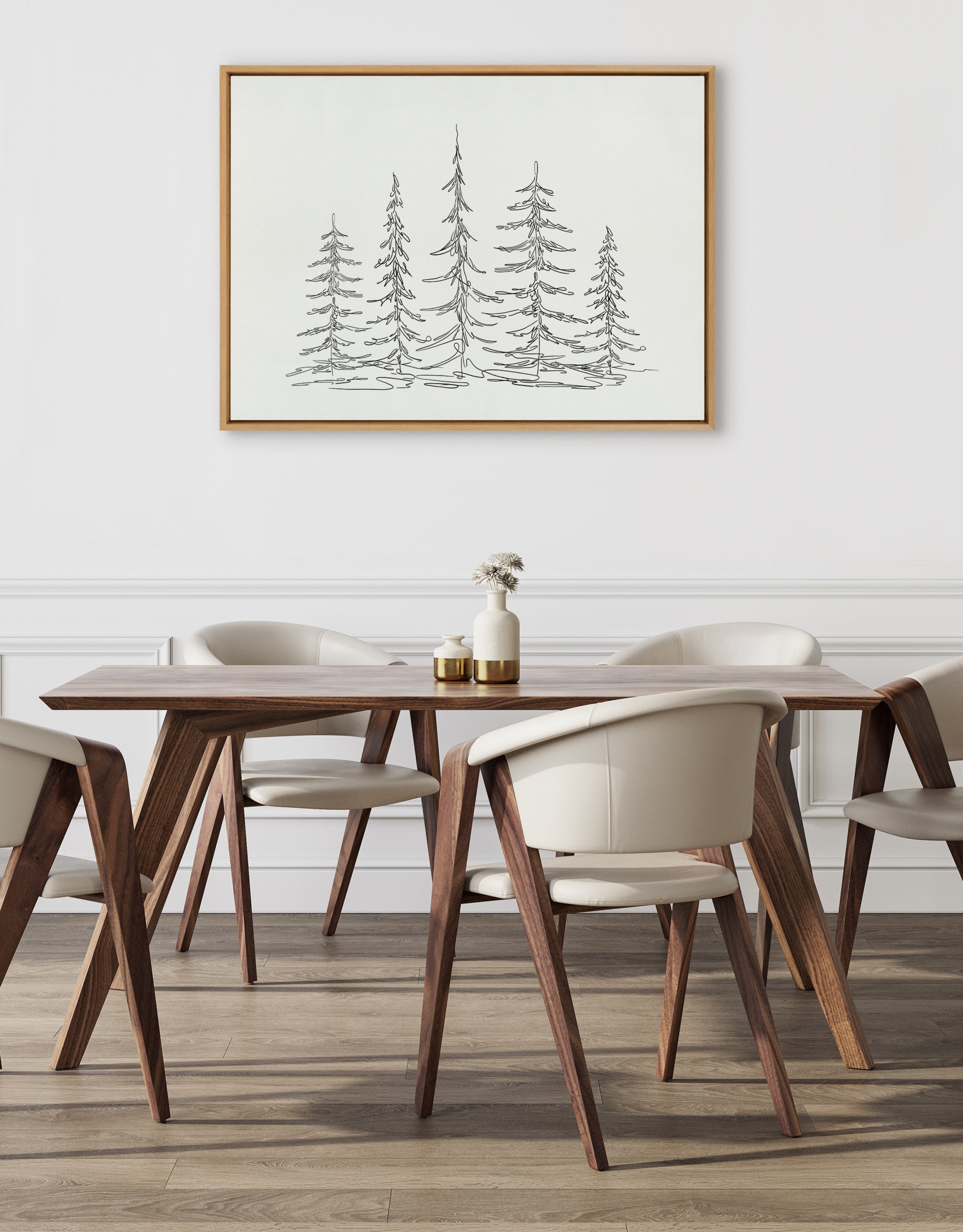 Sylvie Minimalist Evergreen Trees Sketch Framed Canvas