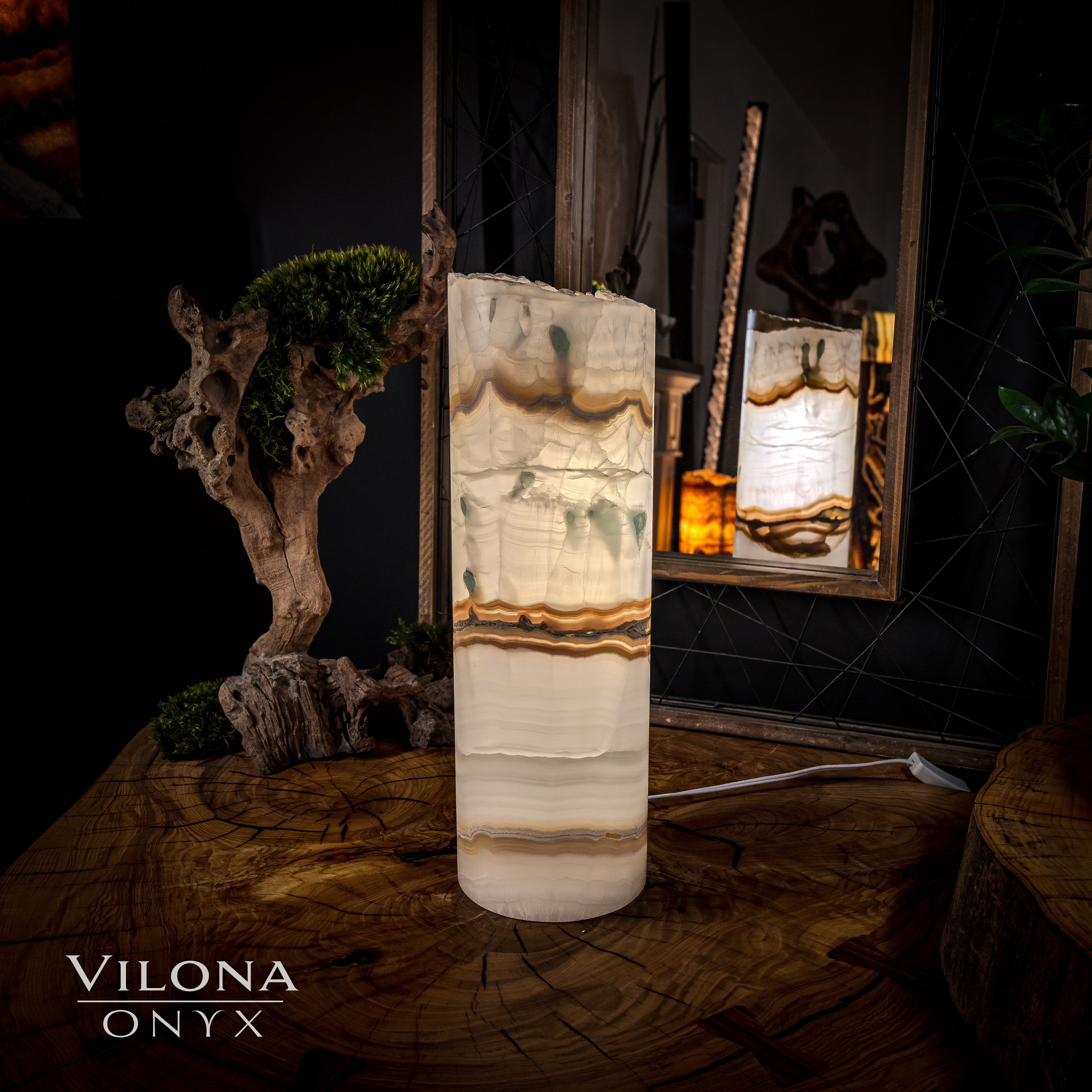 Ice Onyx Lamp Table Lamp #5 showing translucent glowing onyx crystal form on a tabletop