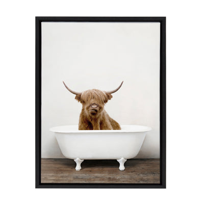 Sylvie Highland Cow in Tub Color Framed Canvas
