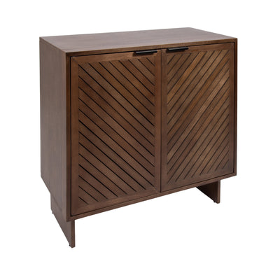 Mezzeta Wood Floor Storage Cabinet showing chevron slatted wood design and natural finish