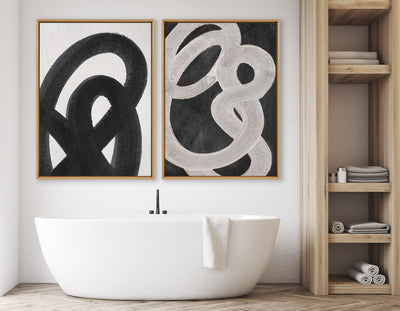 Sylvie Japandi 20 Black Beige Framed Canvas by Rocket Jack