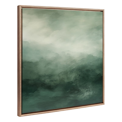 Sylvie Beaded Tonal Abstract Sage Green framed canvas art by The Creative Bunch Studio, depicting abstract forest greens in a vintage beaded frame