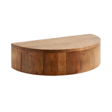 Semi-circular wooden side table with smooth, rounded edges and a rich, warm brown finish, shown from a slight side angle on white background.