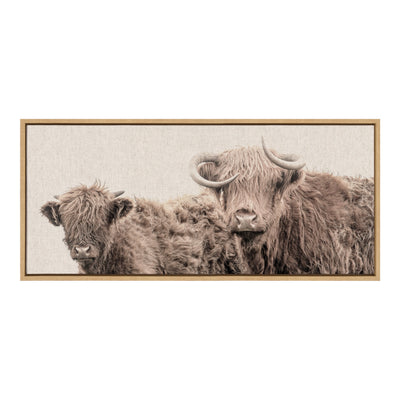 Sylvie Two Highland Cow Best Friends Color Neutral Linen Bright Framed Canvas