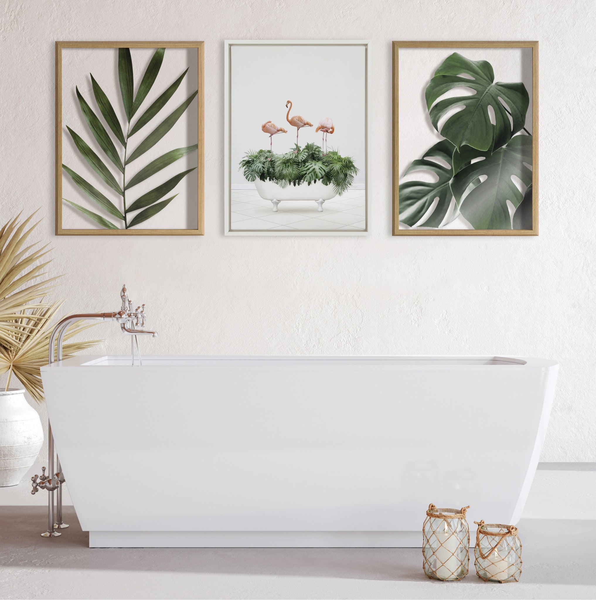 Sylvie 3 Flamingos In Vintage Bathtub Framed Canvas by kateandlaurel - product image 6 for Resin Society