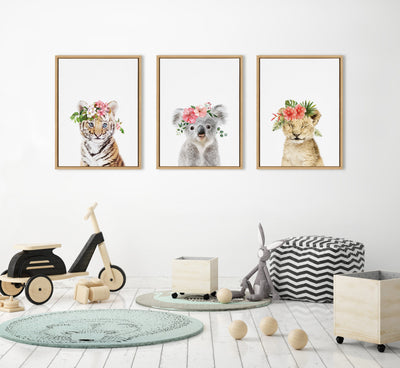 Sylvie Flower Crown Koala Framed Canvas by Amy Peterson Art Studio
