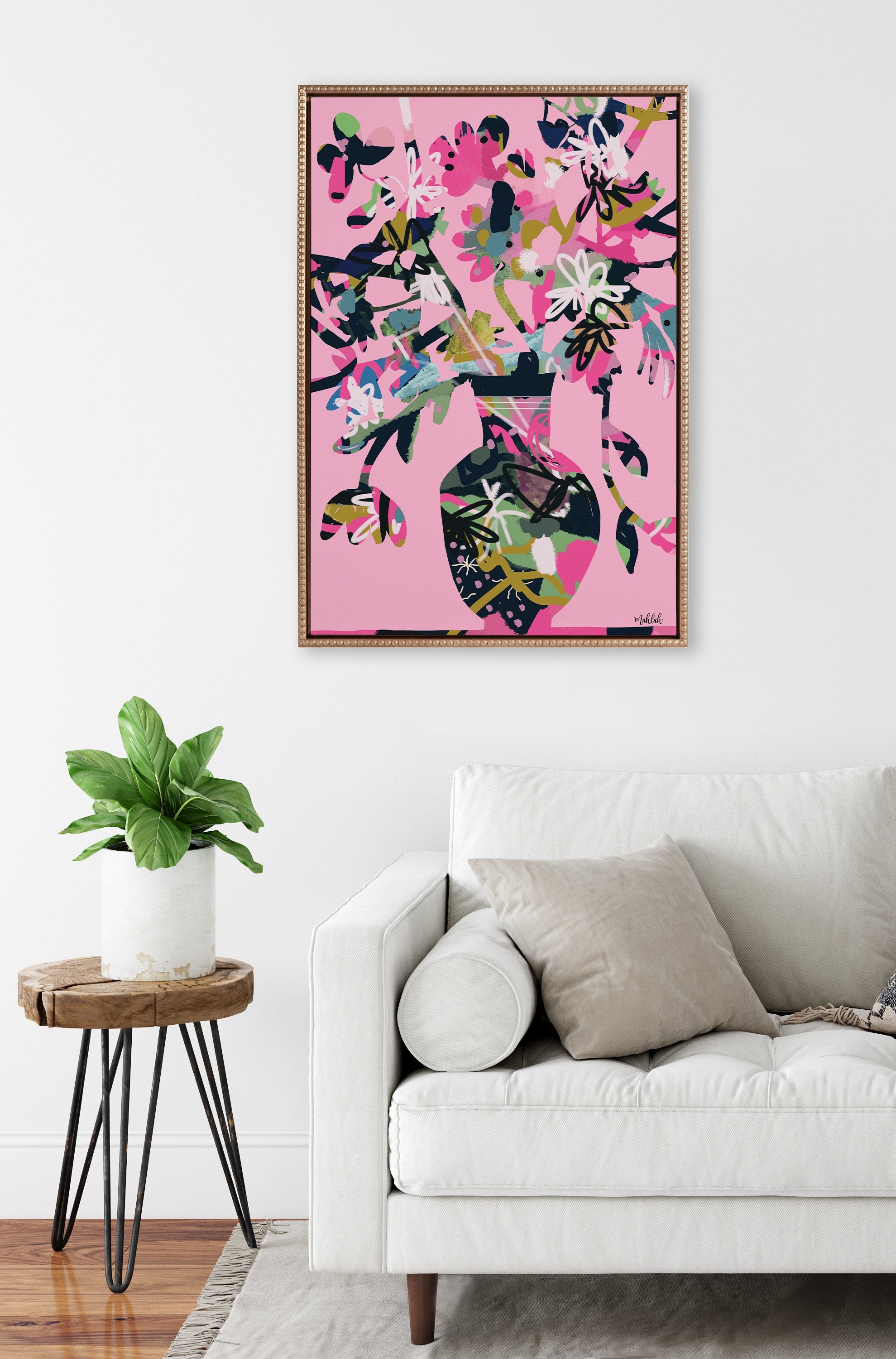 Sylvie Beaded Pinnacle Vase Framed Canvas by Inkheart Designs