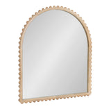 Arched wall mirror with natural wood frame featuring small rounded wooden bead accents along the edges, shown against a plain white background.