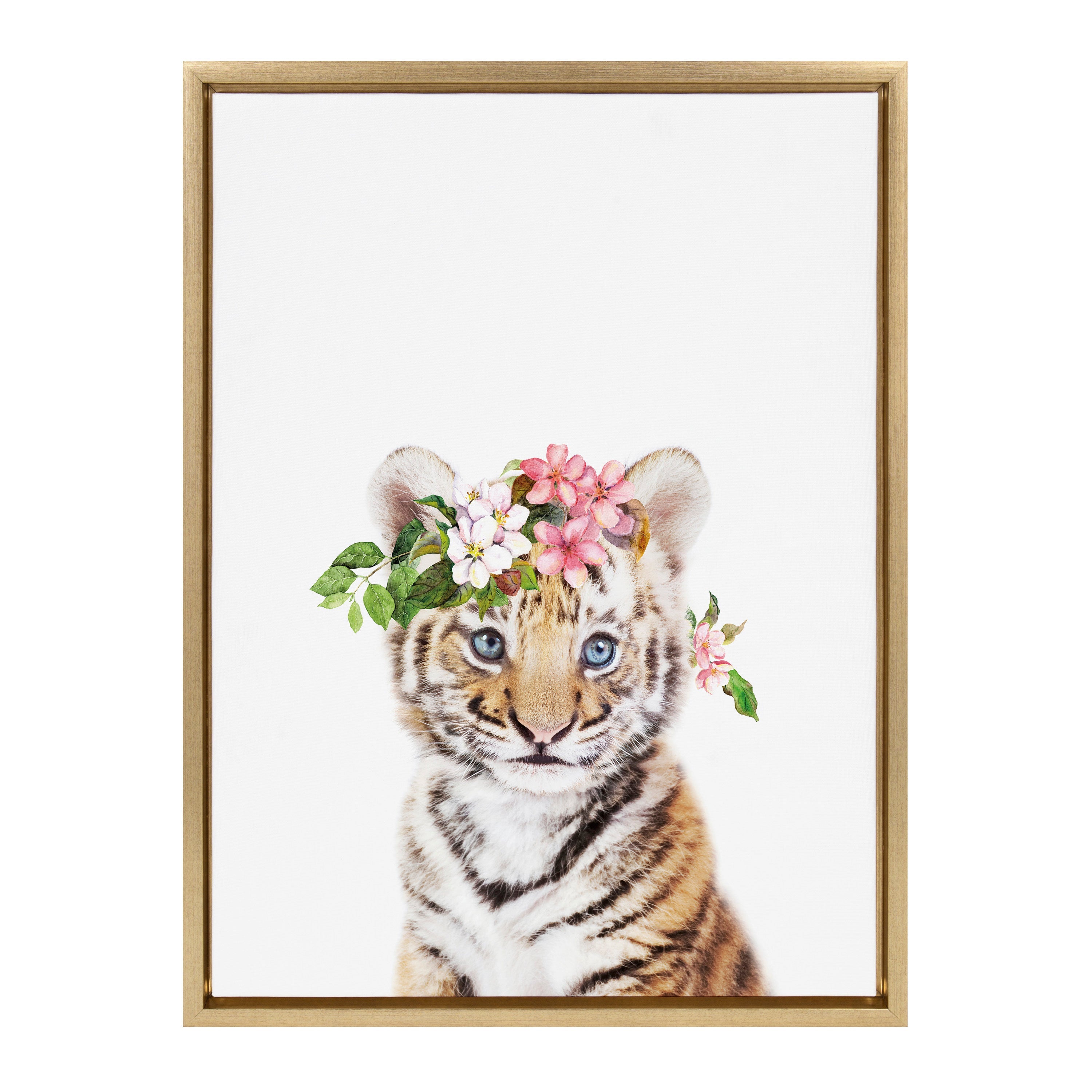 Sylvie Flower Crown Tiger Cub Framed Canvas by Amy Peterson Art Studio