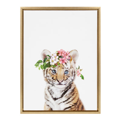 Sylvie Flower Crown Tiger Cub Framed Canvas by Amy Peterson Art Studio