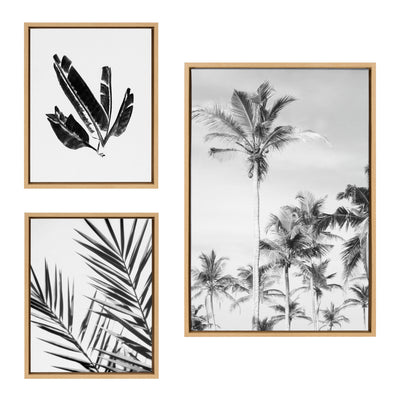 Sylvie Coastal Coconut Palm Tree Beach Black and White Framed Canvas Art Set