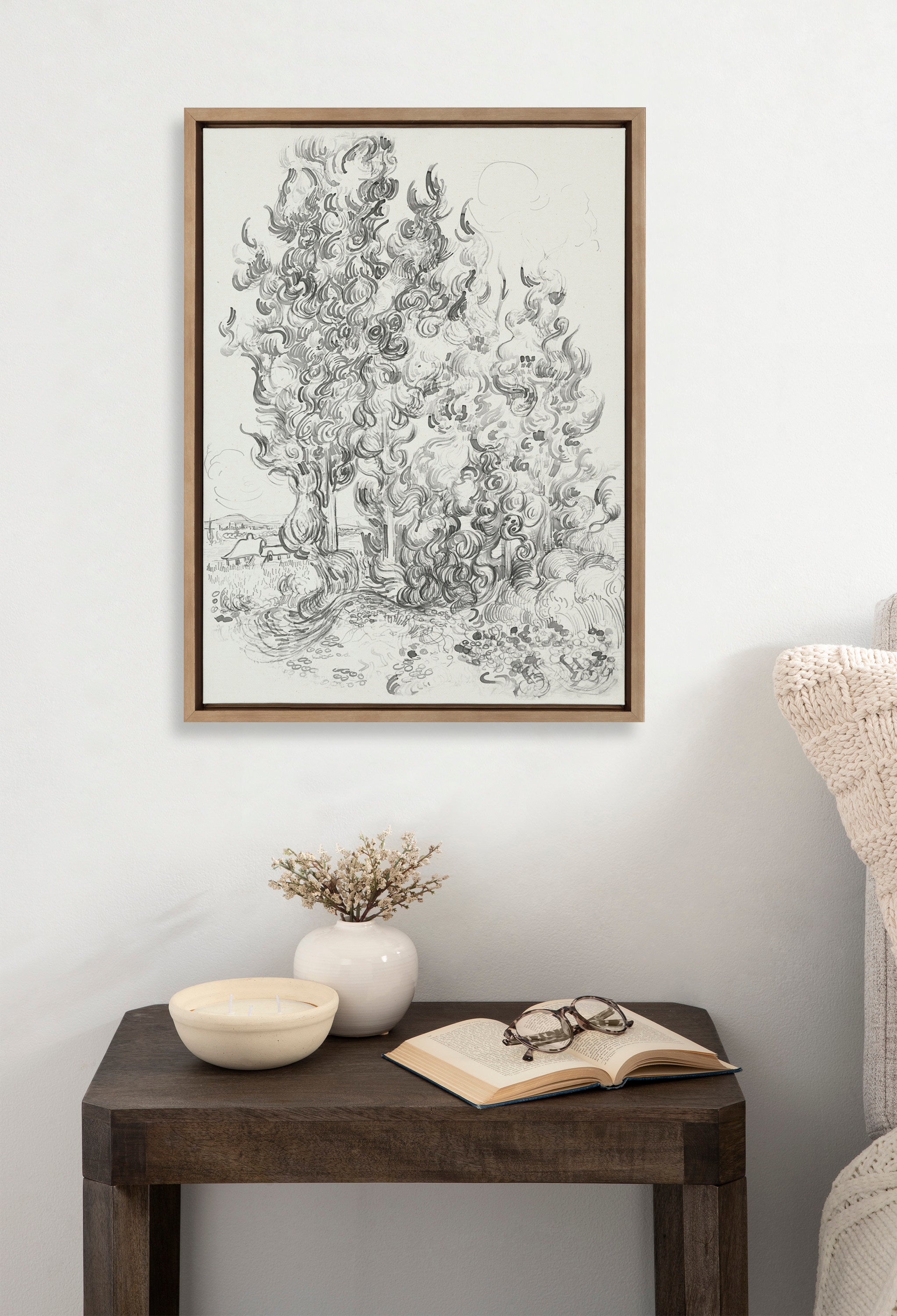 Sylvie Vincent van Gogh Cypresses 1889 BW Framed Canvas by The Art by kateandlaurel - product image 4 for Resin Society