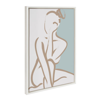 Sylvie Simple Romantic Line Art Drawing 1 Tan and Teal Framed Canvas by kateandlaurel - product image 7 for Resin Society