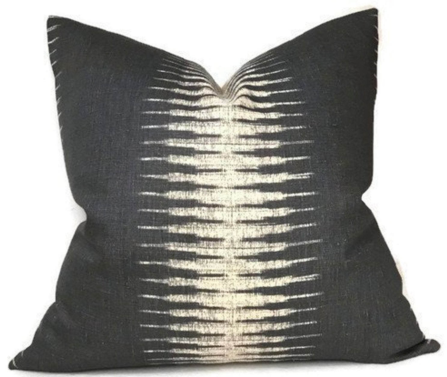 Ikat Pillow Cover in Charcoal, front showing charcoal Ikat print
