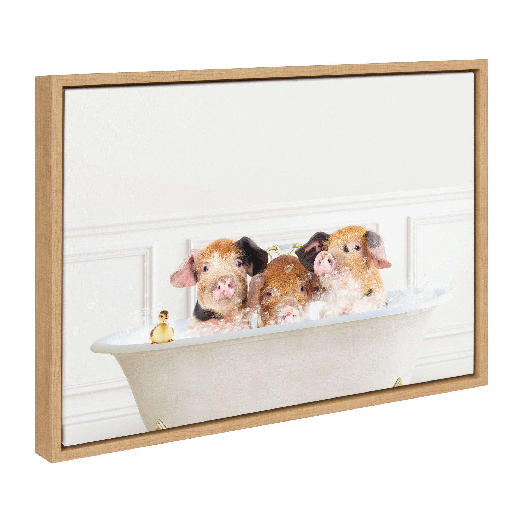 Sylvie Three Pigs In Bubble Bath Neutral Style Framed Canvas by kateandlaurel - main product image for Resin Society