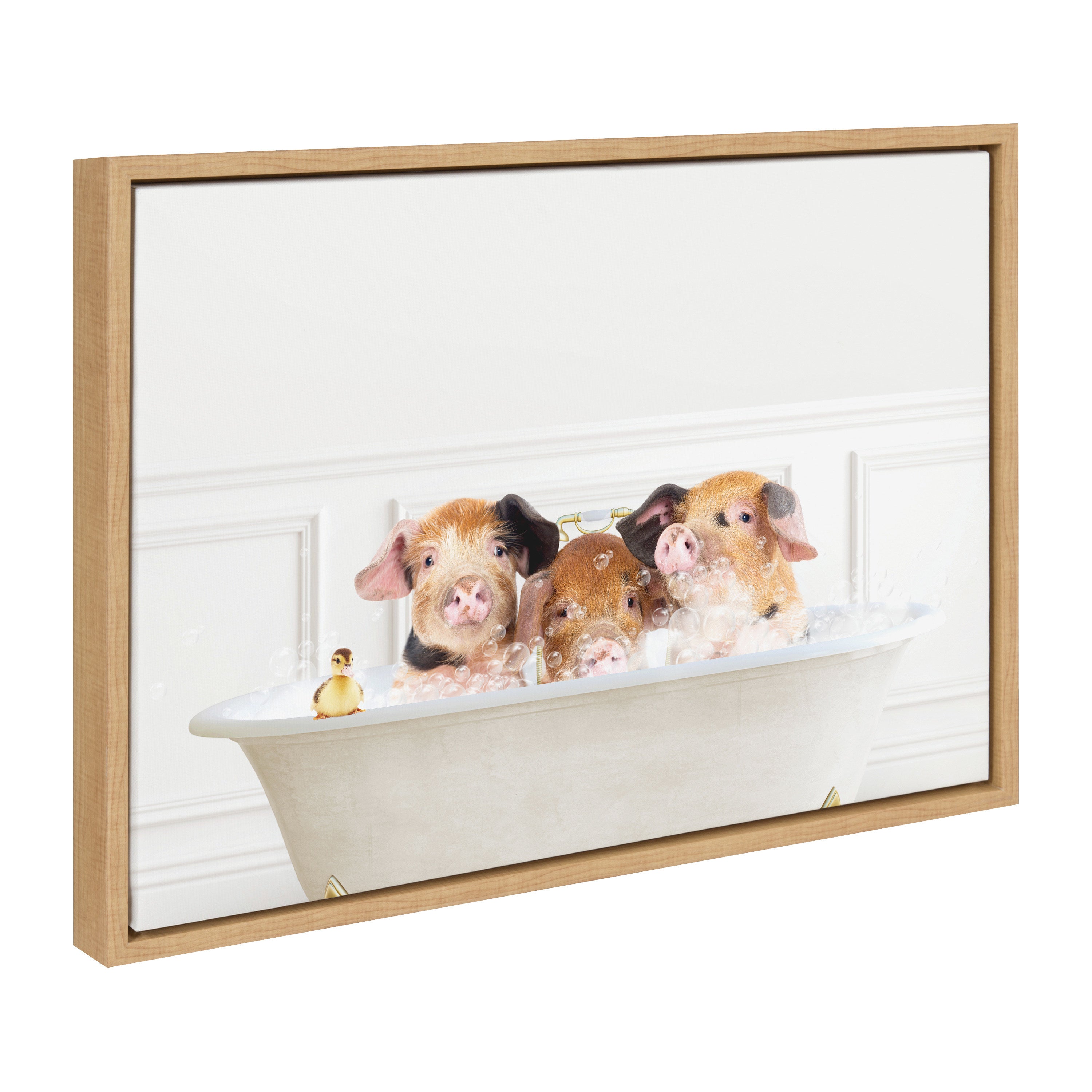 Sylvie Three Pigs In Bubble Bath Neutral Style Framed Canvas by kateandlaurel - main product image for Resin Society
