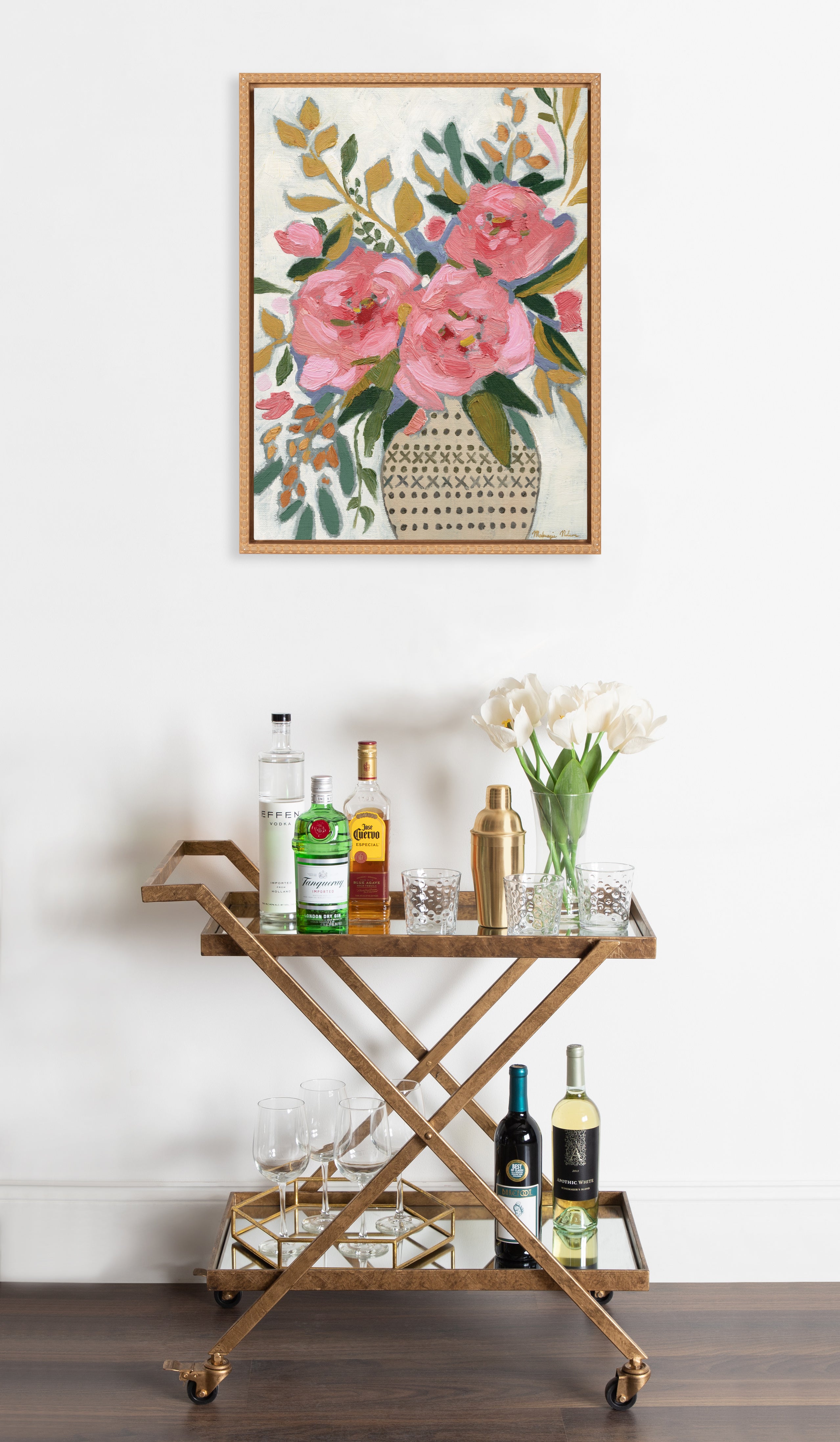 Sylvie Three Pink Peonies Framed Canvas by Mackenzie Nelson