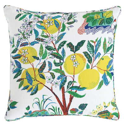 Citrus Garden Pillow Cover with vibrant floral print on front and ivory outdoor fabric on back