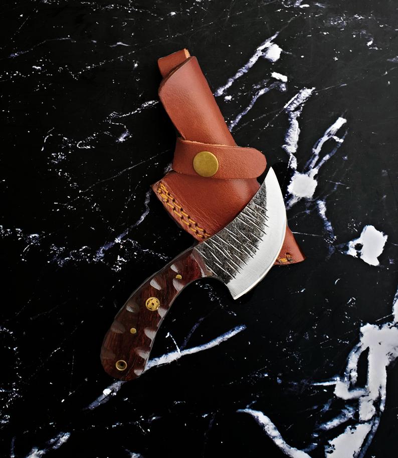 Titan Brisk skin- Custom/ Hand forged/ Ulu inspired blade/ EDC knife with walnut handle and brass pins