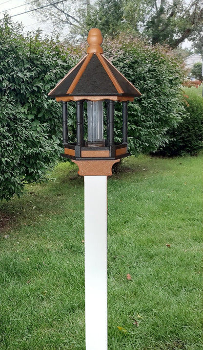 Premium Amish poly bird feeder with feeding tube in outdoor garden setting