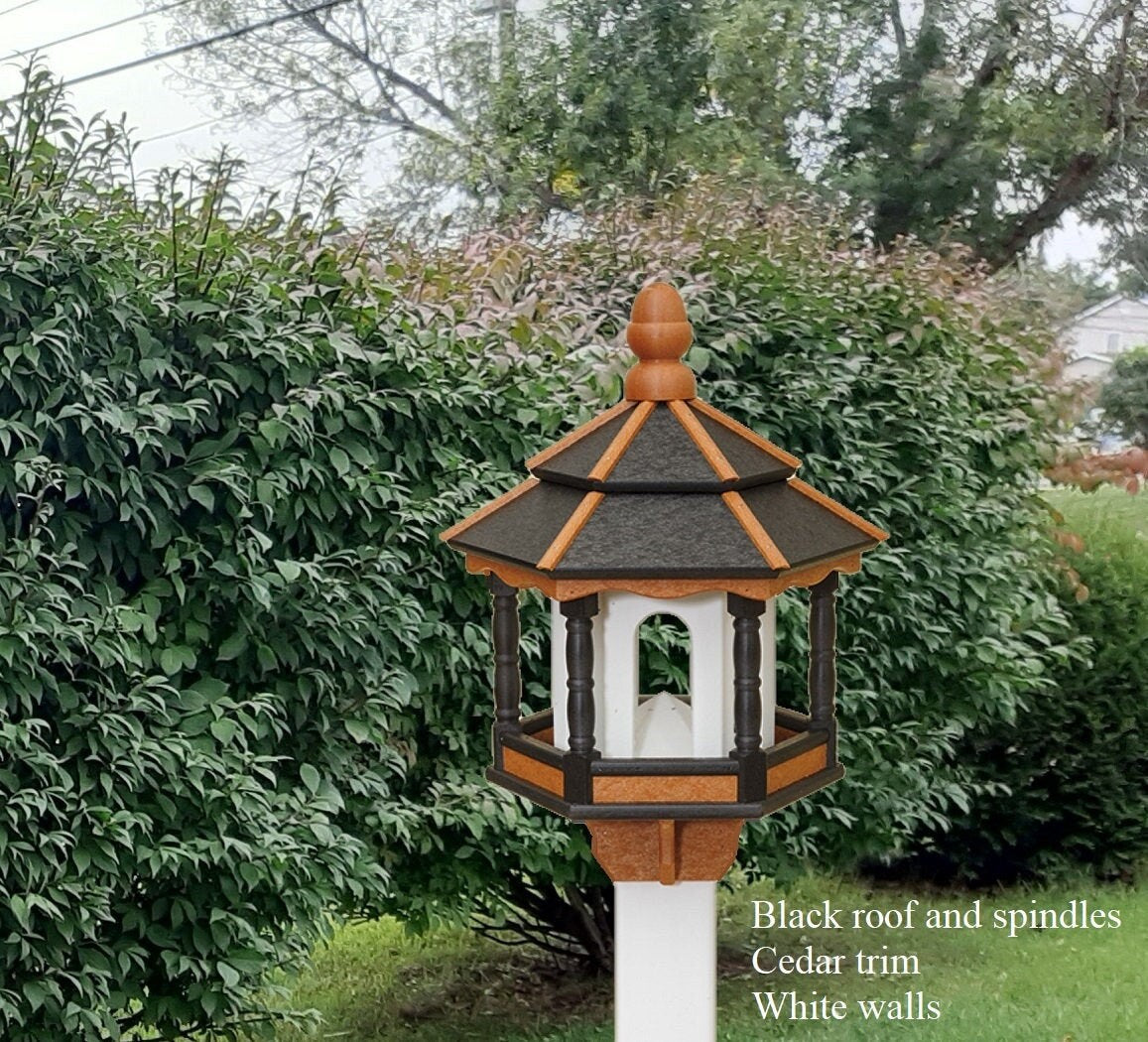 Amish handmade gazebo bird feeder in outdoor garden setting