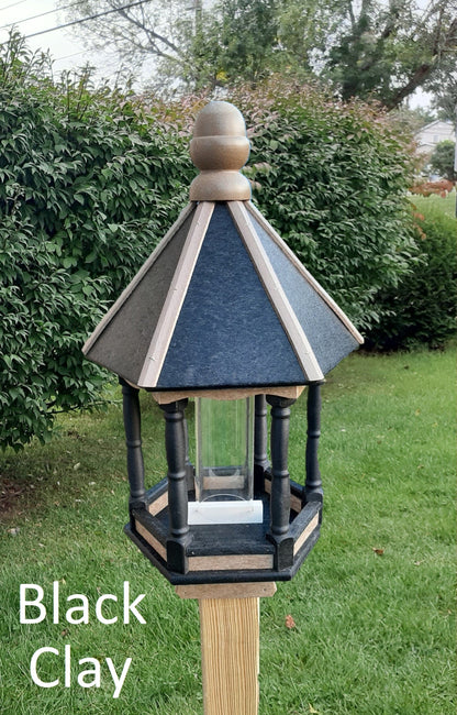 Premium Amish poly bird feeder with feeding tube in outdoor garden setting