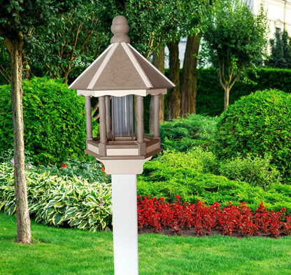 Premium Amish poly bird feeder with feeding tube in outdoor garden setting