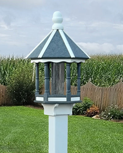 Premium Amish poly bird feeder with feeding tube in outdoor garden setting