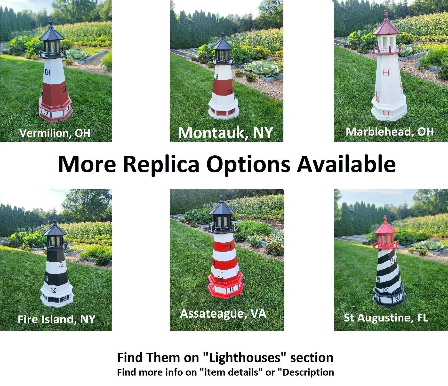 Amish handmade patriotic solar lighthouse garden decor with American flag colors