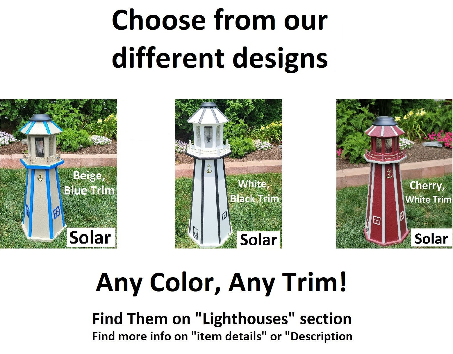 Amish handmade patriotic solar lighthouse garden decor with American flag colors