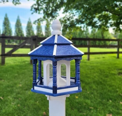 Amish handmade gazebo bird feeder in outdoor garden setting