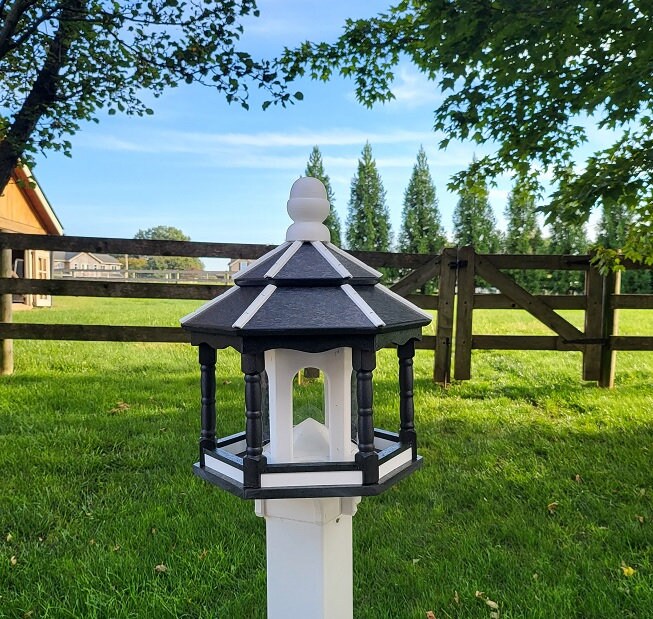 Amish handmade gazebo bird feeder in outdoor garden setting