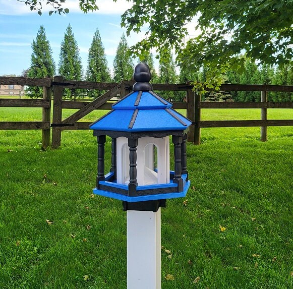 Amish handmade gazebo bird feeder in outdoor garden setting