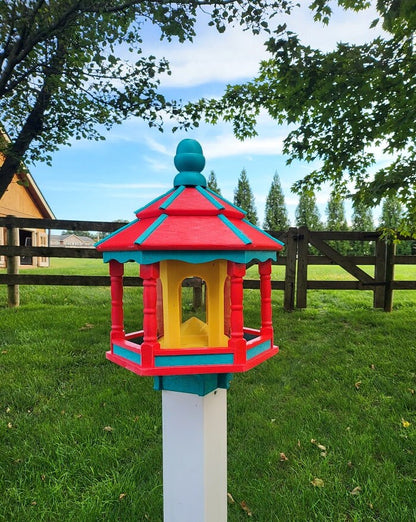 Amish handmade gazebo bird feeder in outdoor garden setting