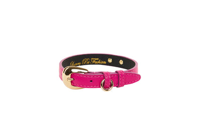 Fuchsia Pink Italian Leather Collar With Gold Oval Hardware by Allysa Payne Beverly Hills - product image 2 for Resin Society