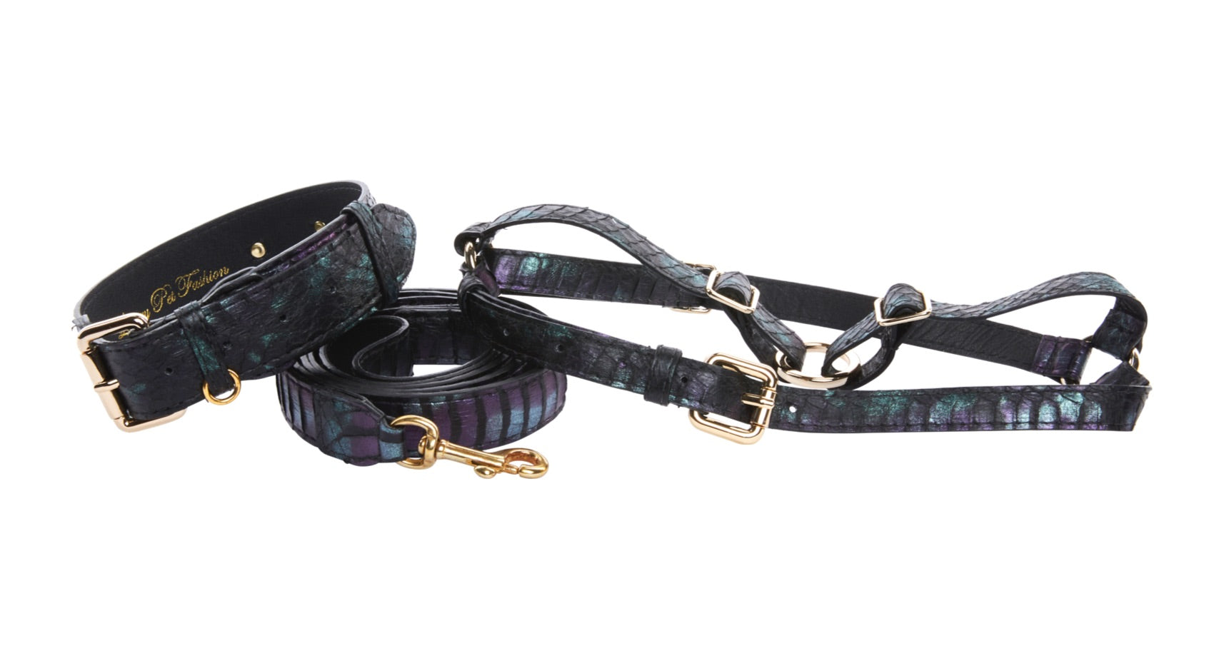 Black, Green, Purple Snake Classic Collar, Leash, Harness Set by Allysa Payne Beverly Hills - main product image for Resin Society