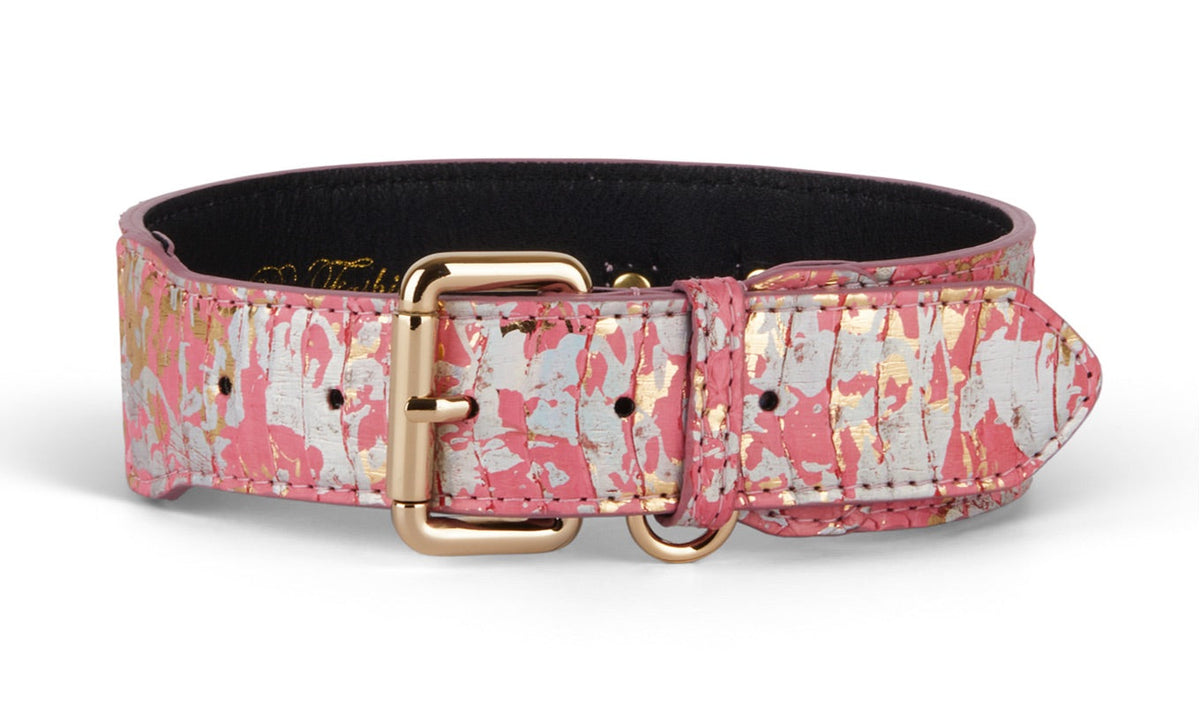 Iridescent Art Deco Pink/Gold/Silver Custom Snake Classic Collar with gold hardware