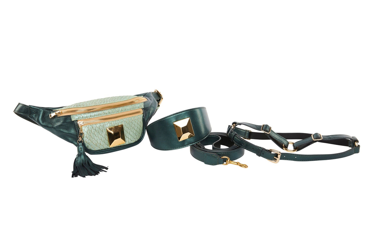 Pearl Green Italian Leather/Light Green Tilapia Fanny Pack With Large by Allysa Payne Beverly Hills - main product image for Resin Society