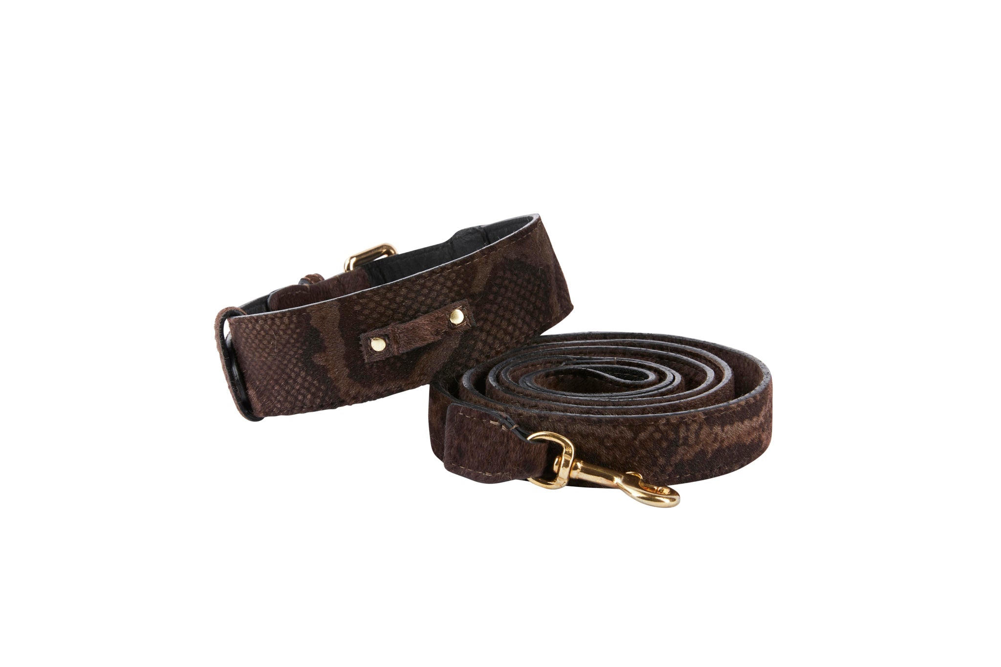 Brown Snake Print Hair On Hide Italian Leather With Classic Hardware